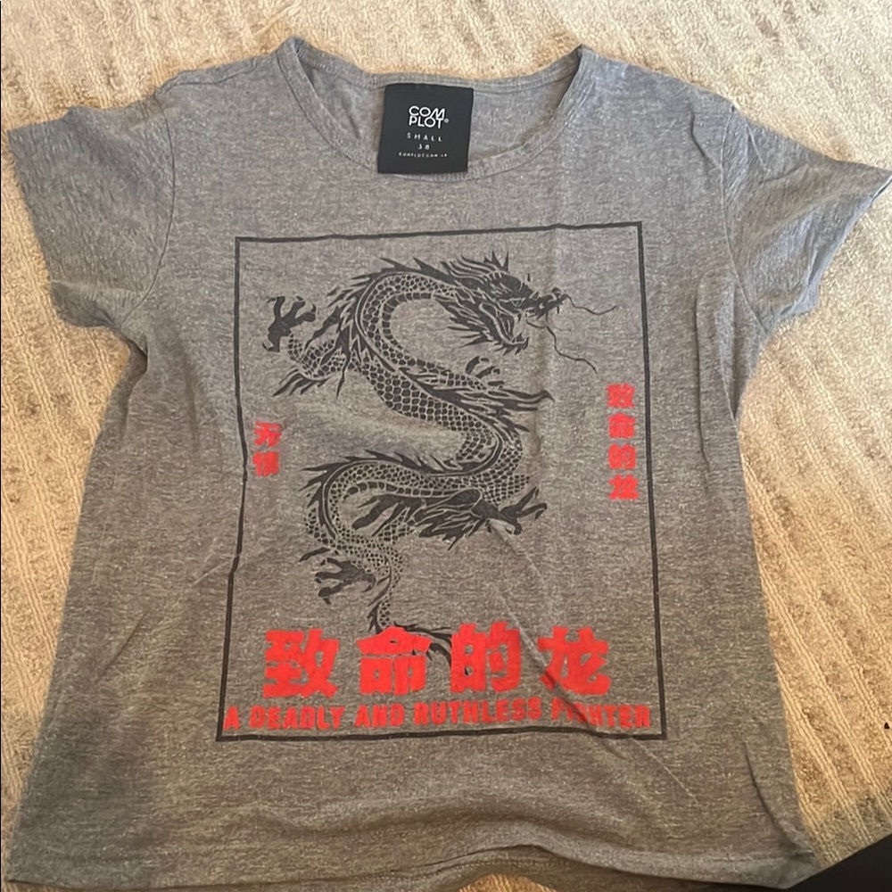 Gray Short Sleeve Tee with Dragon Graphic